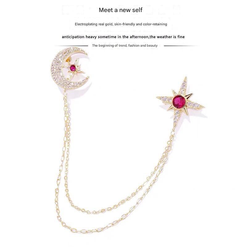 Chic star shape brooch with chain