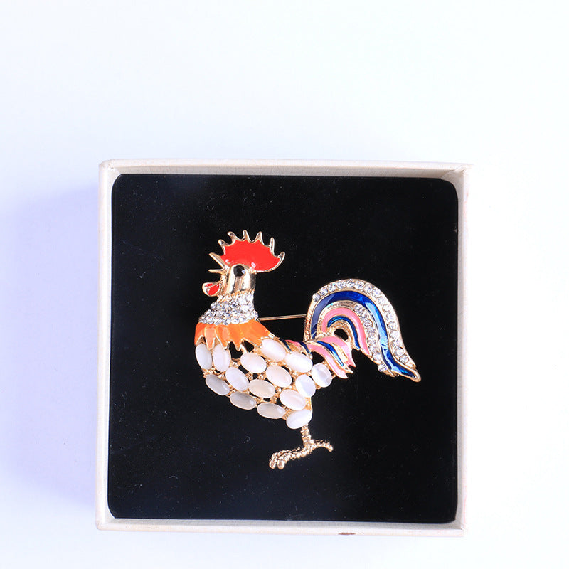 Stylish Rooster Lapel Pin Close-Up