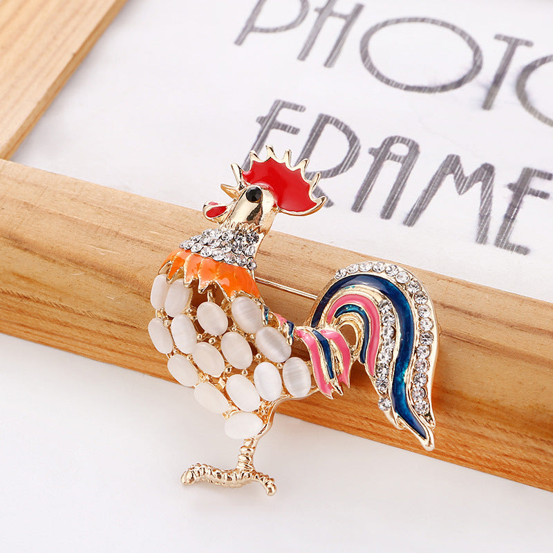 Rooster Alloy Brooch Front View