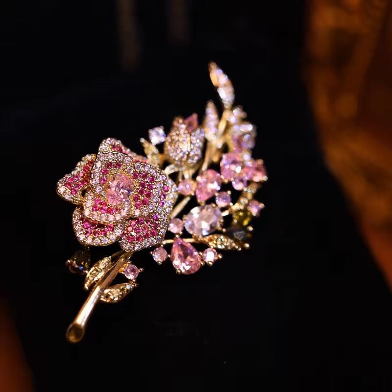 Close-up of floral brooch details