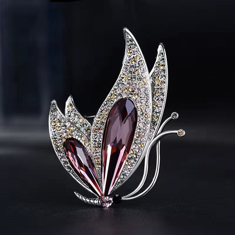 Elegant butterfly brooch pin with rhinestones