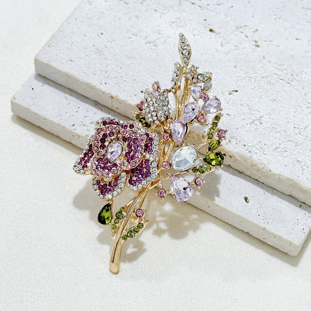 Close-up of floral brooch details