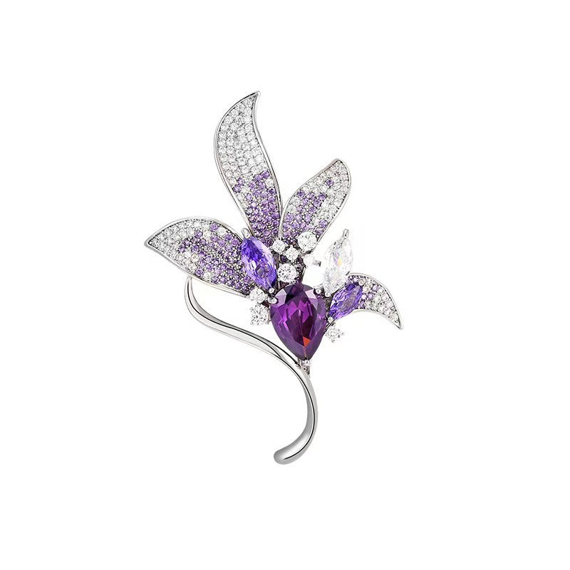 Elegant Purple Lily Flower Brooch on a white background