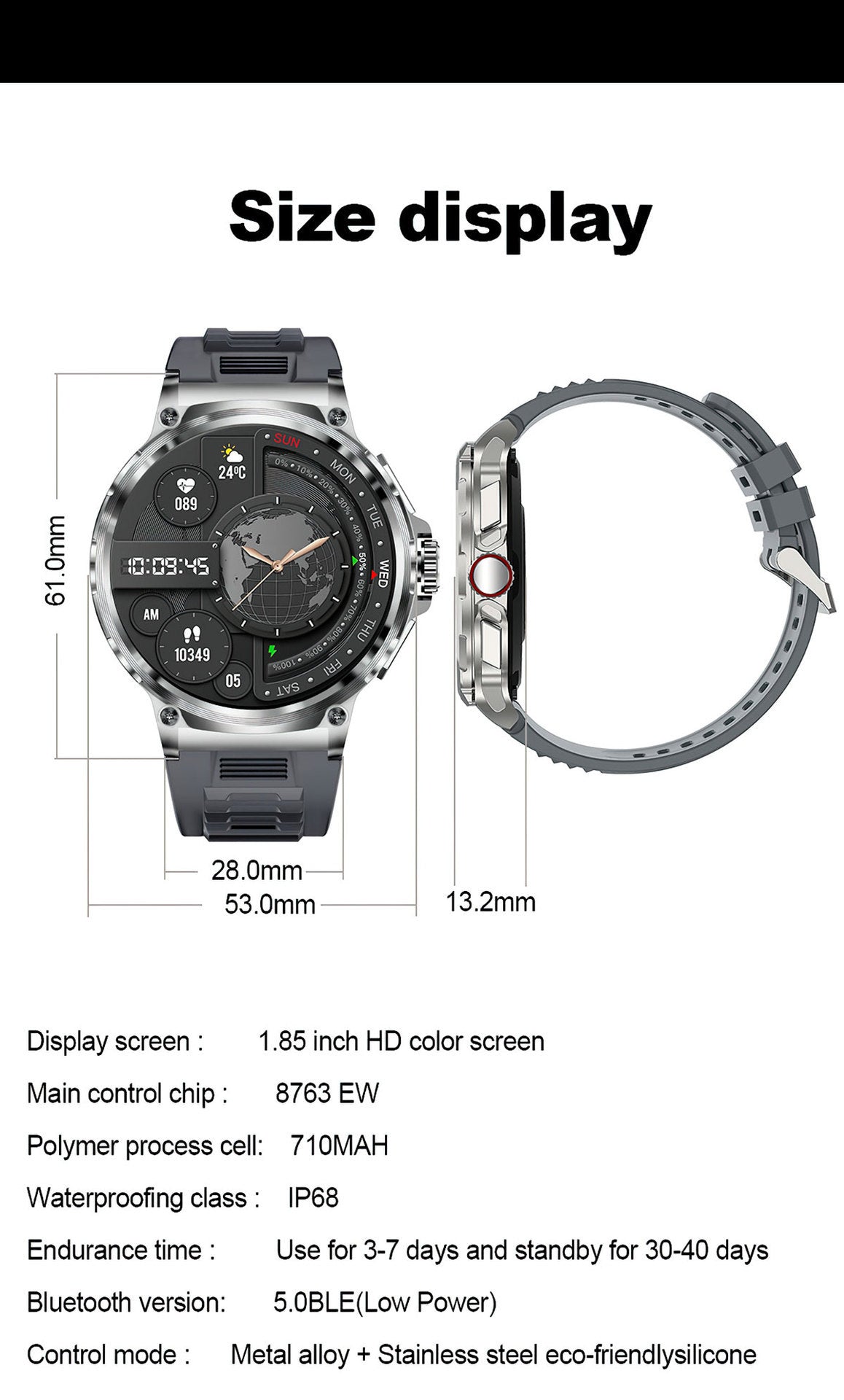 V69 Smartwatch with magnetic charger