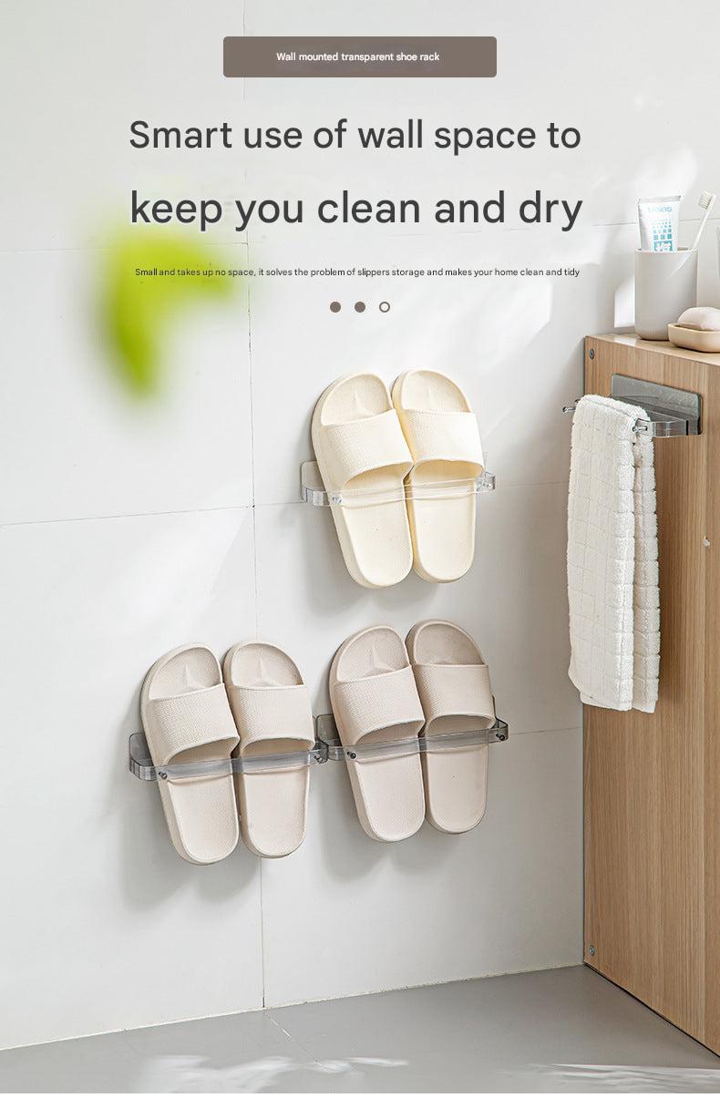 Wall-mounted shoe organizer in bathroom