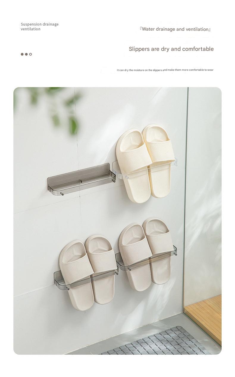 Wall-mounted shoe organizer in bathroom