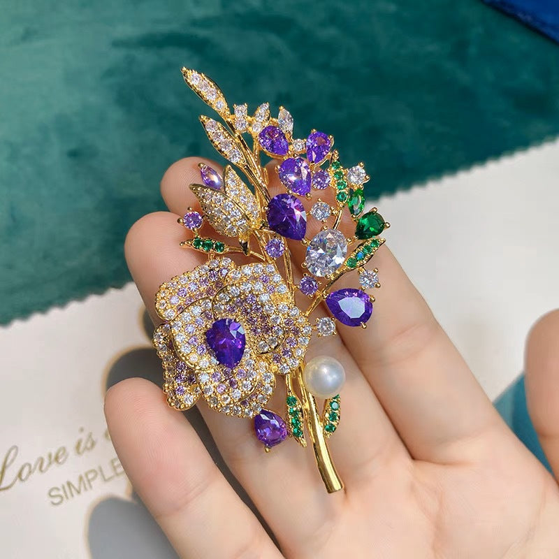 Close-up of floral brooch details