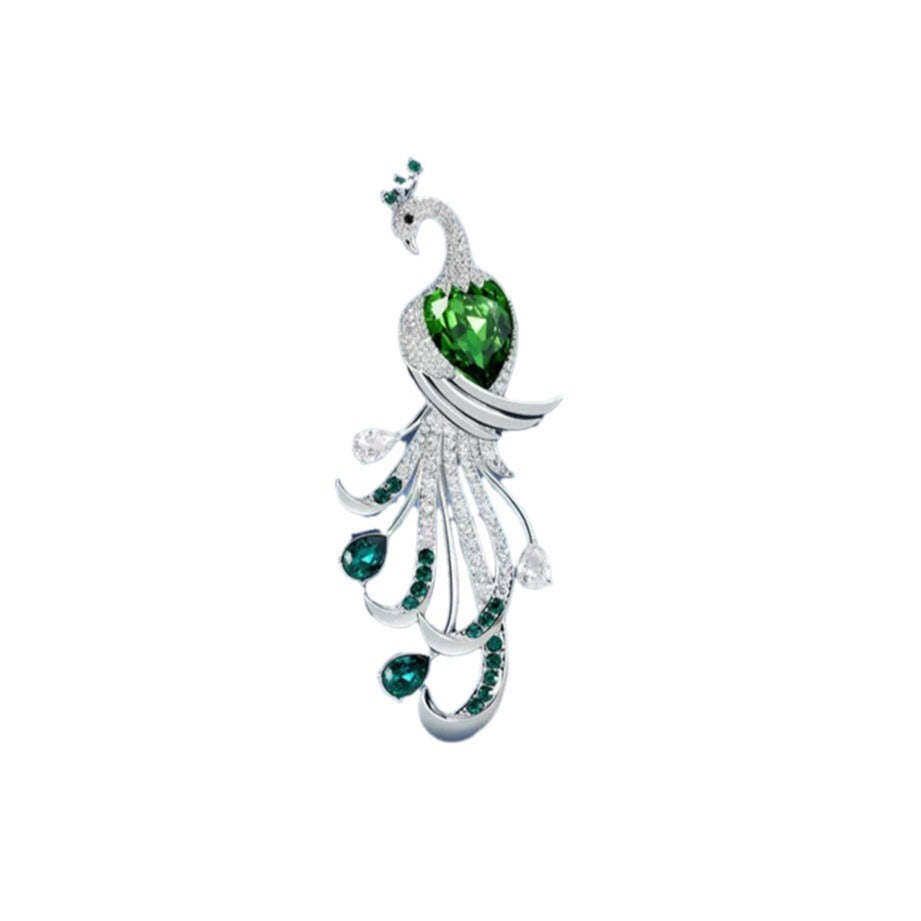 Lifestyle shot of wearing green peacock brooch image 8