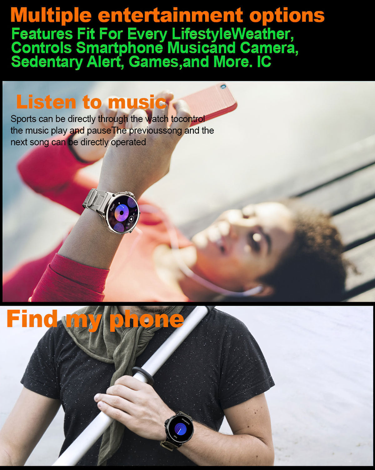 V69 Smartwatch lifestyle image with user