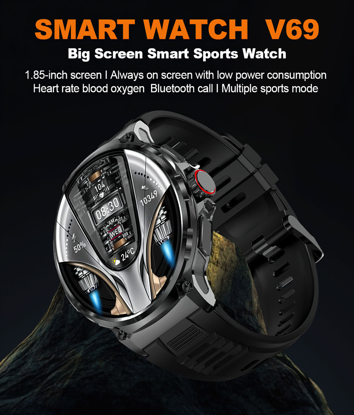 V69 Smartwatch close-up of display features