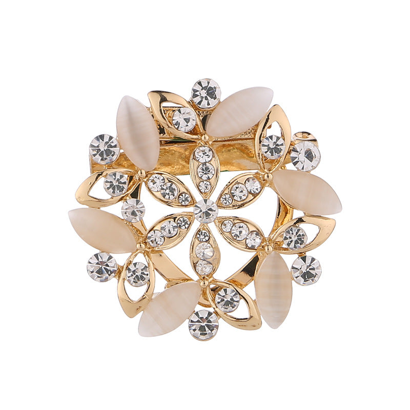 Elegant Dual-Purpose Rhinestone Cat Eye Brooch Front View