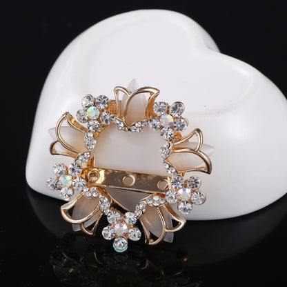Elegant Dual-Purpose Rhinestone Cat Eye Brooch Front View