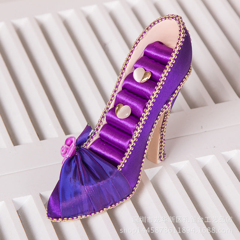 fancy purple velvet high heel ring holder