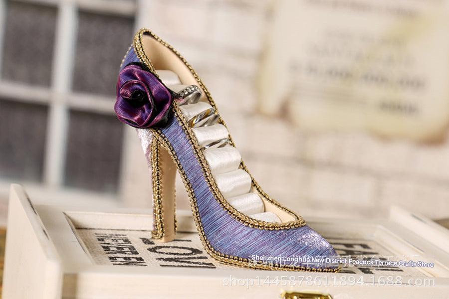champagne high heel shoe organizer for earrings and rings