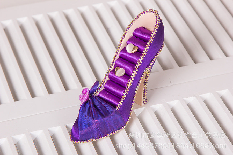fancy purple velvet high heel ring holder