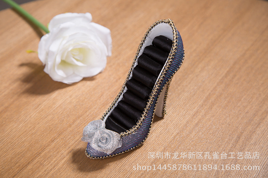 fancy purple velvet high heel ring holder