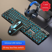 Black blue light single keyboard + mouse + headset (Pack of 5)
