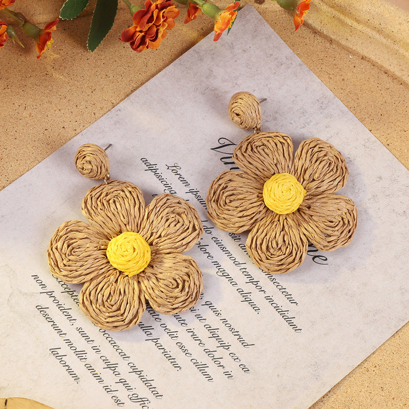 Bohemian vintage woven rattan earrings design 1