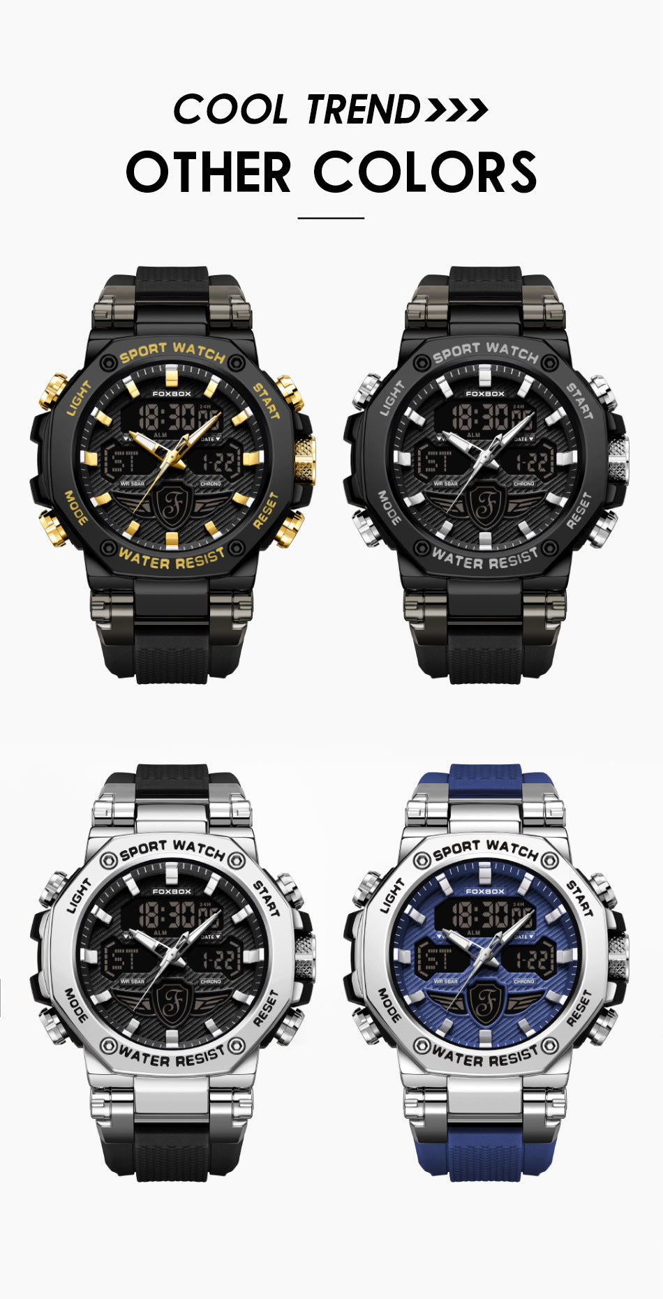 Waterproof digital sports watch angle view