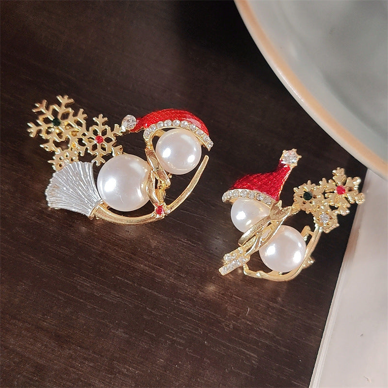 Festive snowman brooch on jacket