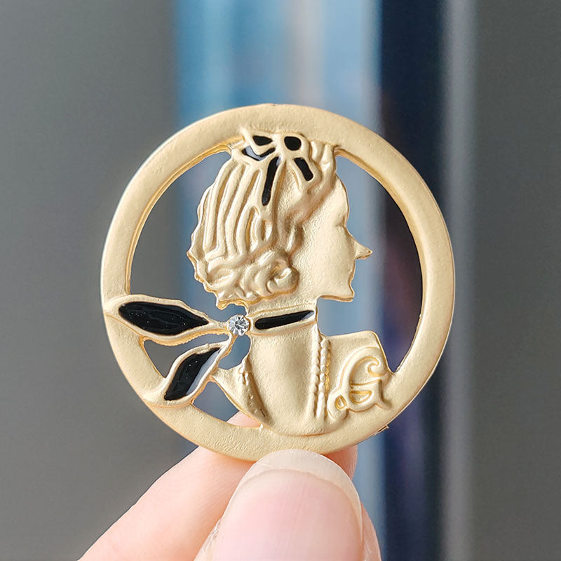 Baroque crown shield brooch front view