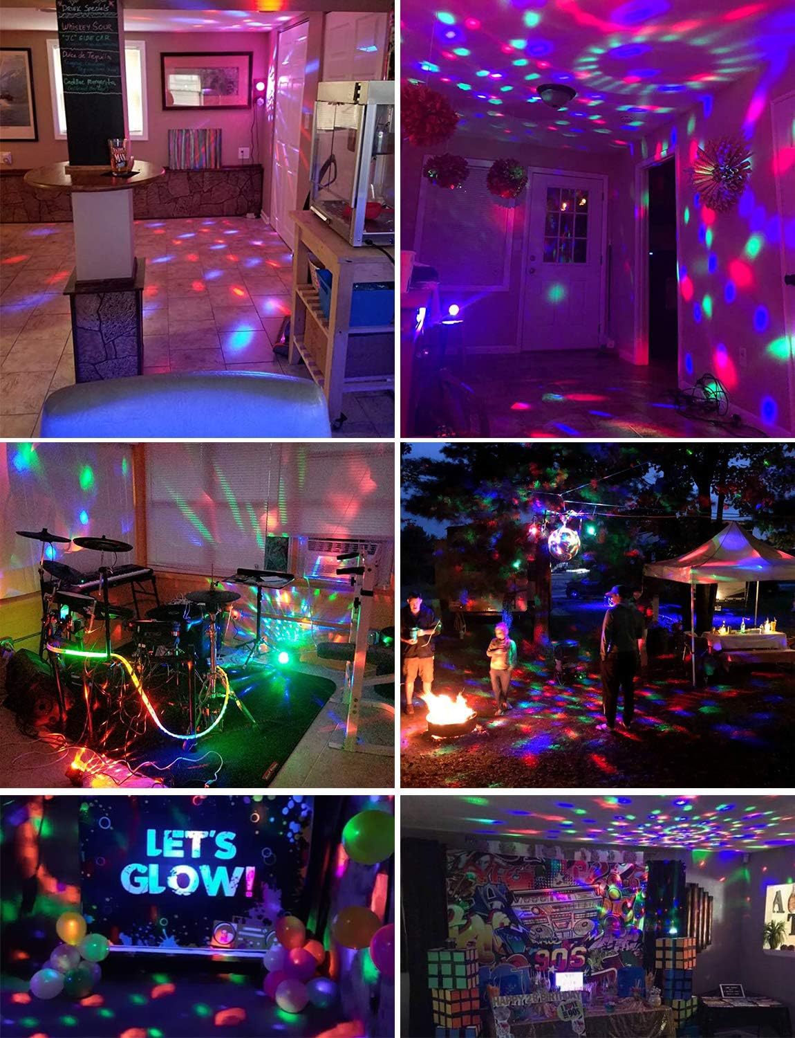 compact LED disco ball on ceiling
