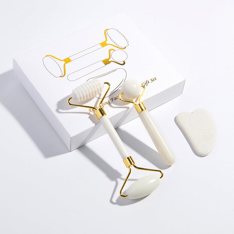 Gift box of jade roller and gua sha facial massage tools