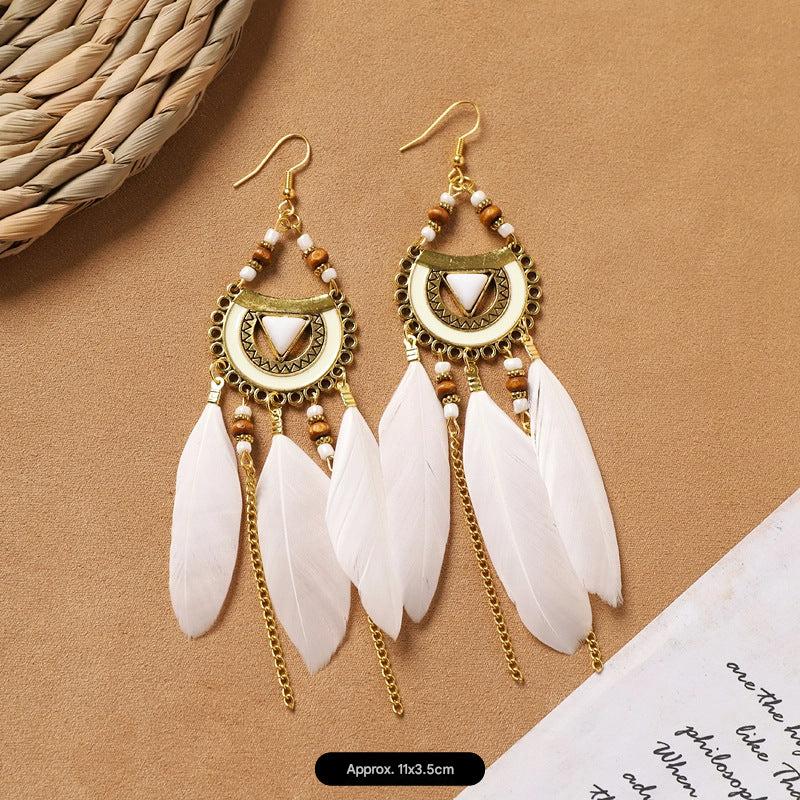 Bohemian feather earrings design close-up
