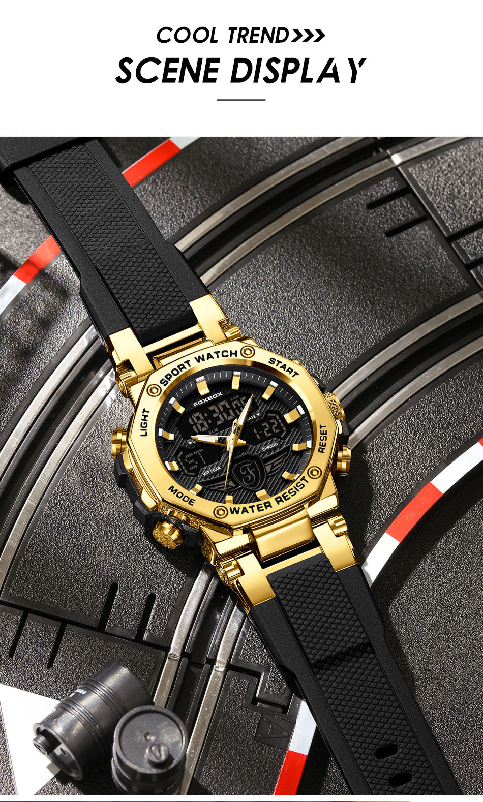 Sporty design waterproof watch in black