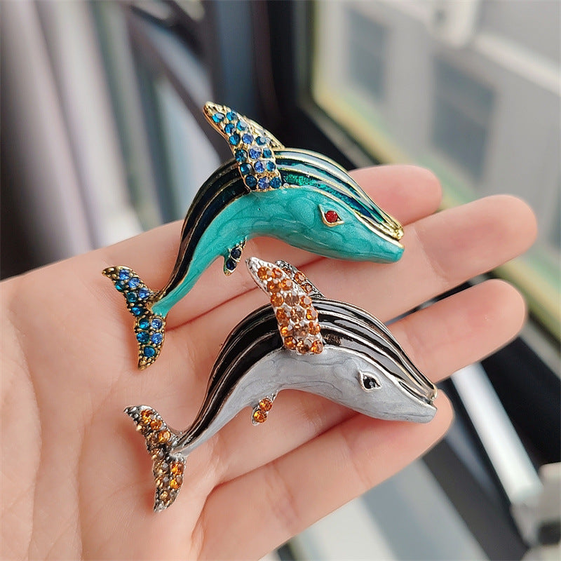 Fashion dolphin brooch with enamel finish