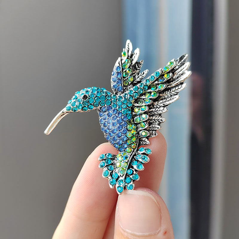 Close-up of Elegant Hummingbird Rhinestone Pin 2