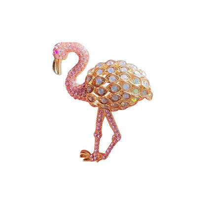 Sparkling flamingo brooch with rhinestones