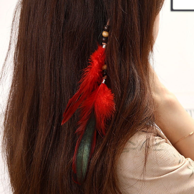 Bohemian feather hair clip with tassels - image 1