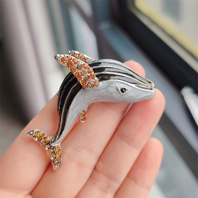 Fashion dolphin brooch with enamel finish