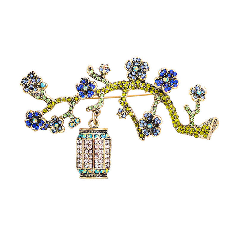 Close-up of retro floral brooch accessory