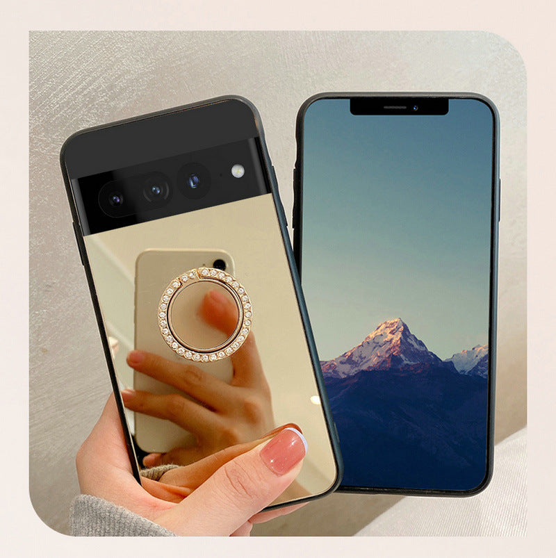 Sleek Mirror Phone Case Stand for Google Pixel 9 | Makeup Mirror, Full Protection, Available in Gold & Silver