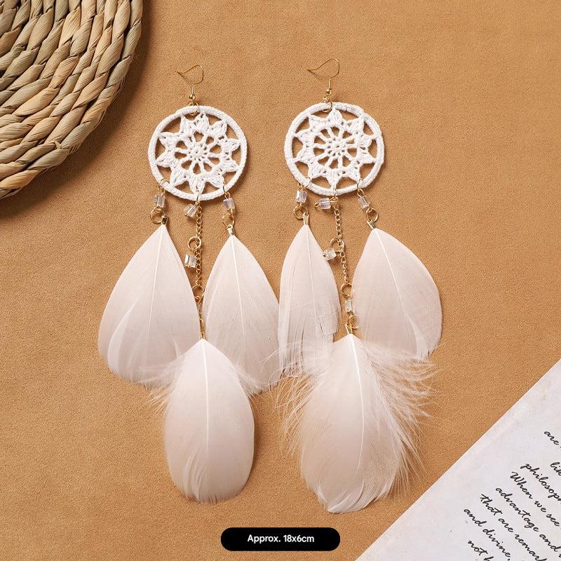 Bohemian feather earrings design close-up