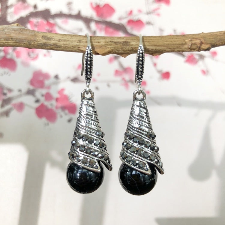 Elegant Cat Eye Stone Earrings with Crystal Details - Image 2