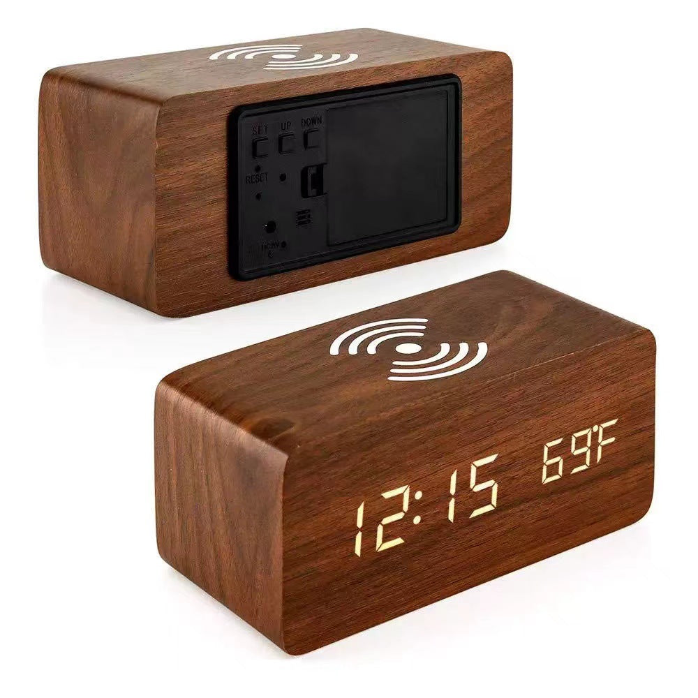 Wooden style LED alarm clock with digital display