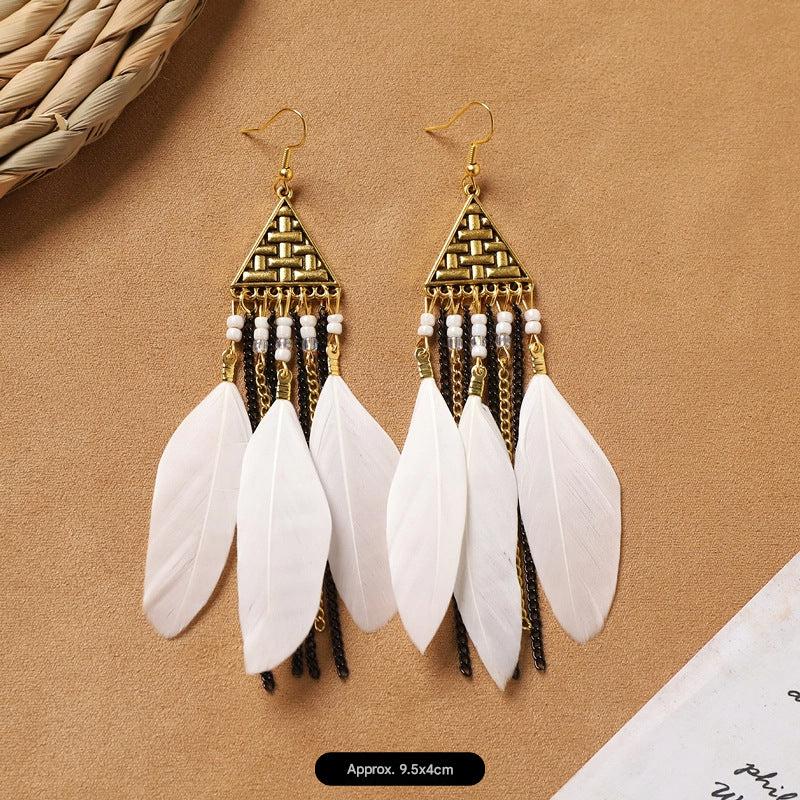 Different style variations of feather earrings