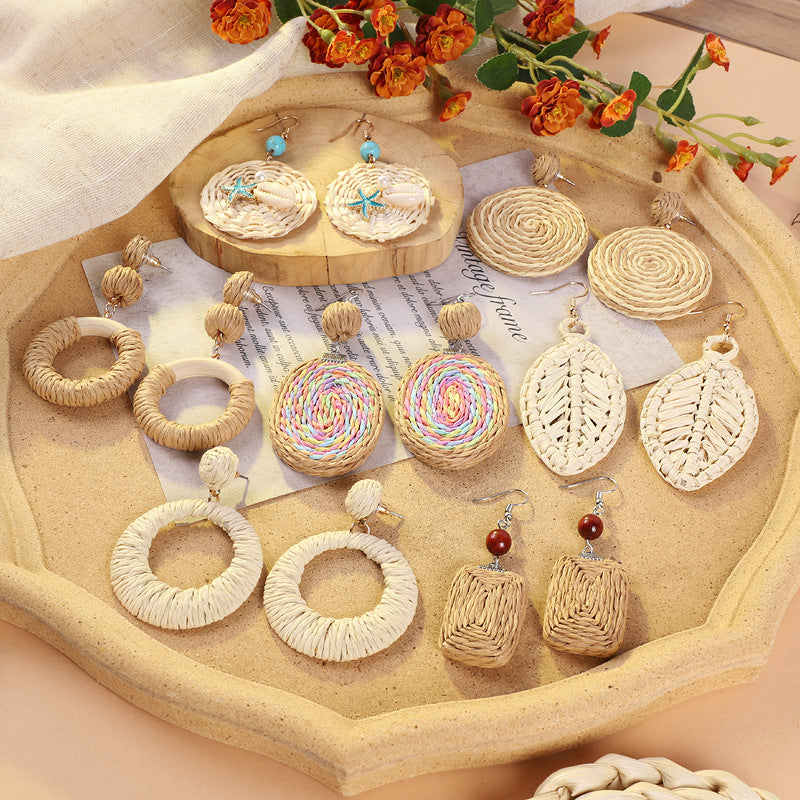 Handcrafted rattan earrings for stylish women