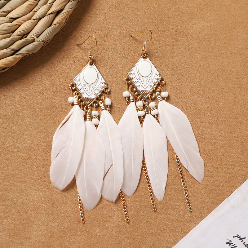 Different style variations of feather earrings