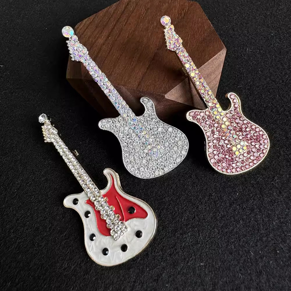 Stylish rhinestone guitar brooch pin image 1