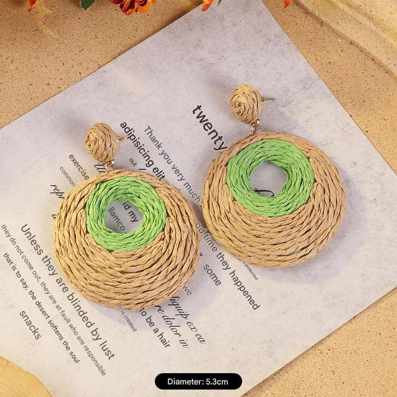 Geometric woven earrings in colorful pattern