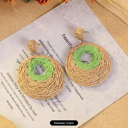 Geometric woven earrings in colorful pattern