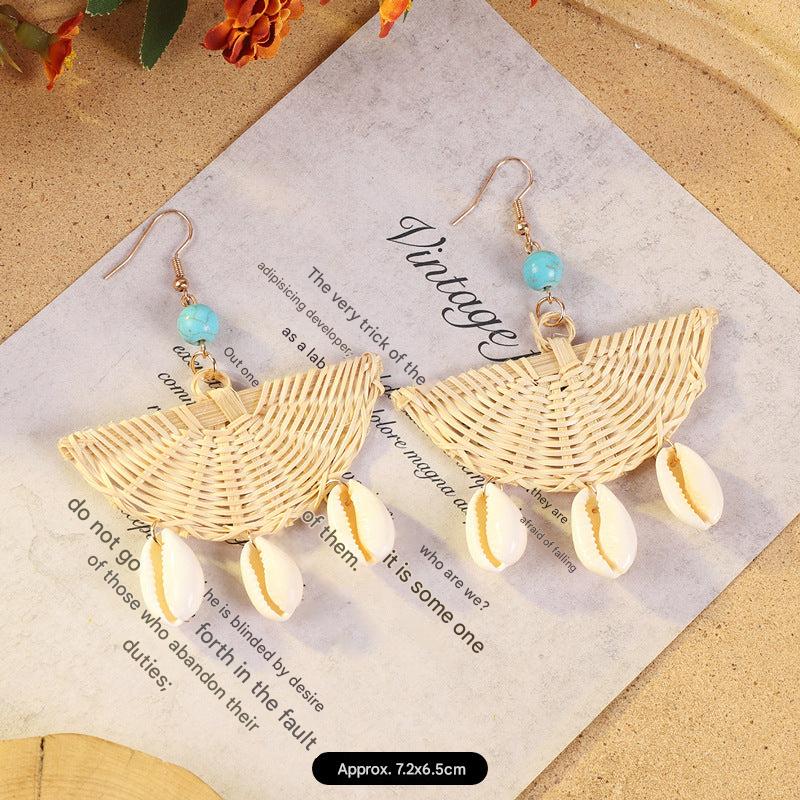 Bohemian vintage woven rattan earrings design 1
