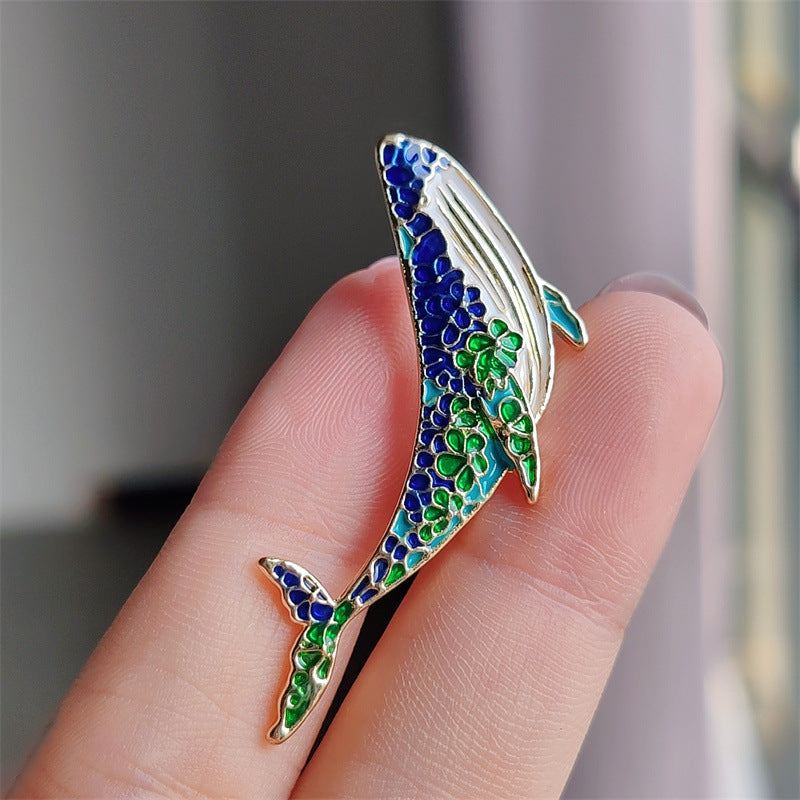Alloy whale and dolphin brooch