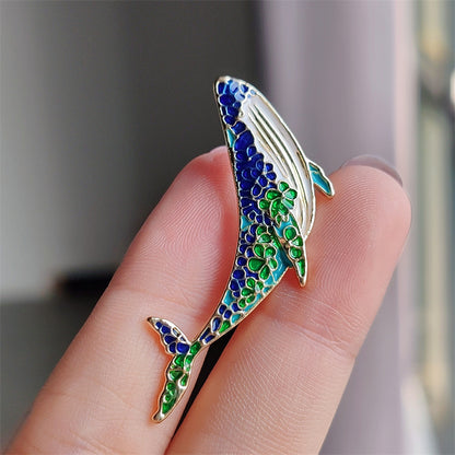 Alloy whale and dolphin brooch