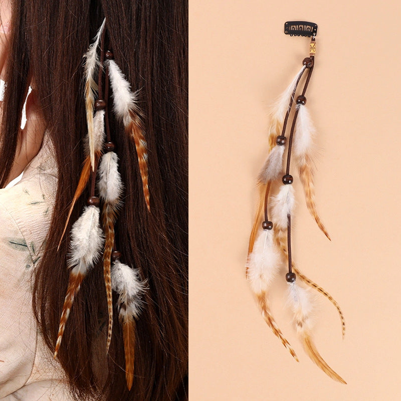 Bohemian feather hair clip with tassels - image 1