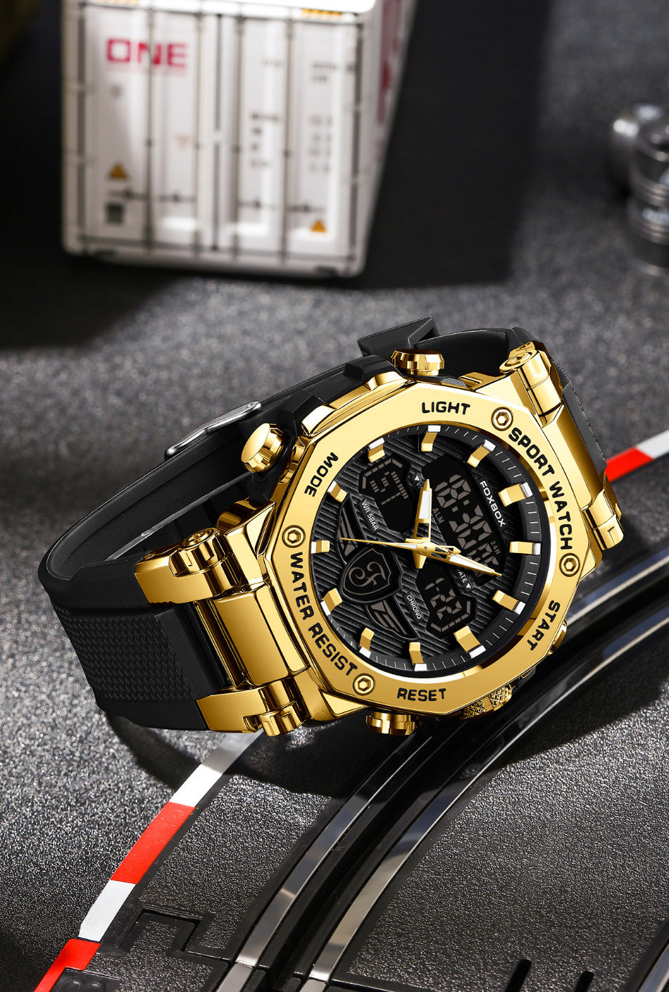 Silicone strap waterproof watch side view